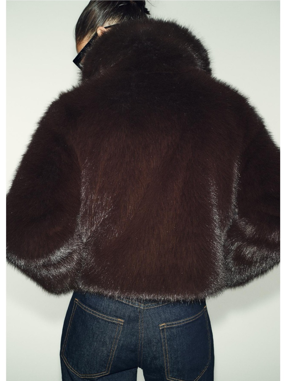 ZARA SHORT FAUX FUR LAPEL COLLAR COAT JACKET BROWN 6318/285 WINTER SKI - Picture 8 of 12